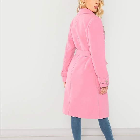 Pink belted coat gold buttons - Picture 3 of 6